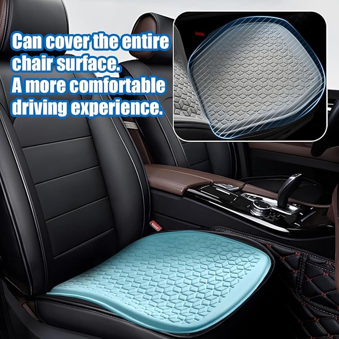 Gel Car Seat Cushion, Non-Slip & Comfortable Automotive Chair Protector Pad for Driving, Breathable Vehicle Interior Mat Cover Accessories, Universal for SUV Sedan Truck (Blue)
