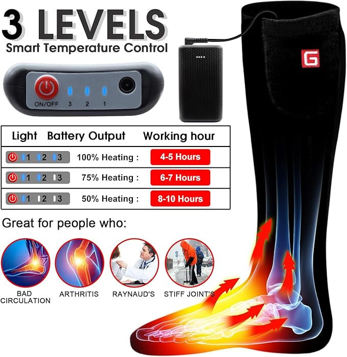 Autocastle Heated Socks for Men Women - Rechargeable Battery Electric Socks for Chronically Cold Feet - Winter Warm Thermal Washable Unisex Foot Warmer for Hunting Skiing Cycling