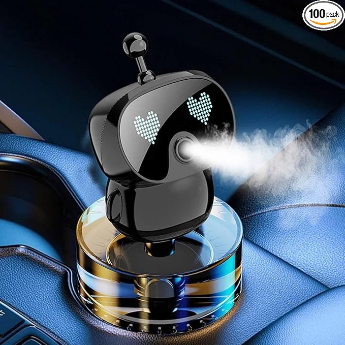 Robot Intelligent Aromatherapy Machine, Smart Cute Robot Car Air Freshener - Fine Spray/Fillable/Four-Gear Adjustment/Vibration Sensing/On-Off/Large Capacity Long-Lasting Fragrance/V1 (Black, Cologne)