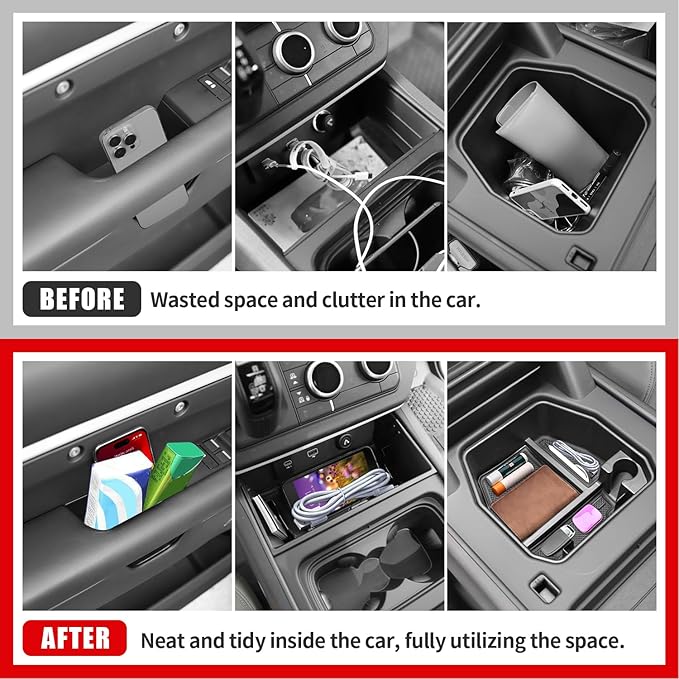 4PCS Center Console Organizer Tray Compatible with 2020-2024 Land Rover Defender 90 110 130 (ONLY for No Refrigerator Version) Armrest Storage Box Door Handle Pocket Insert Interior Accessories