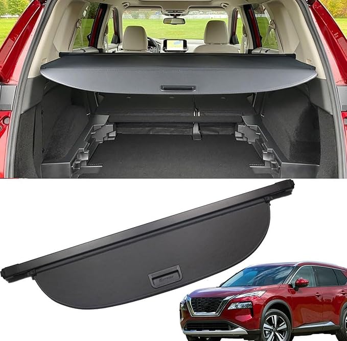 Marretoo for 2021 2022 2023 2024 2025 Nissan Rogue S SV SL Platinum Trunk Cargo Cover Black Retractable Waterproof Cargo Cover Luggage Security Shield Shade（Not fit for Nissan Rogue Sport）