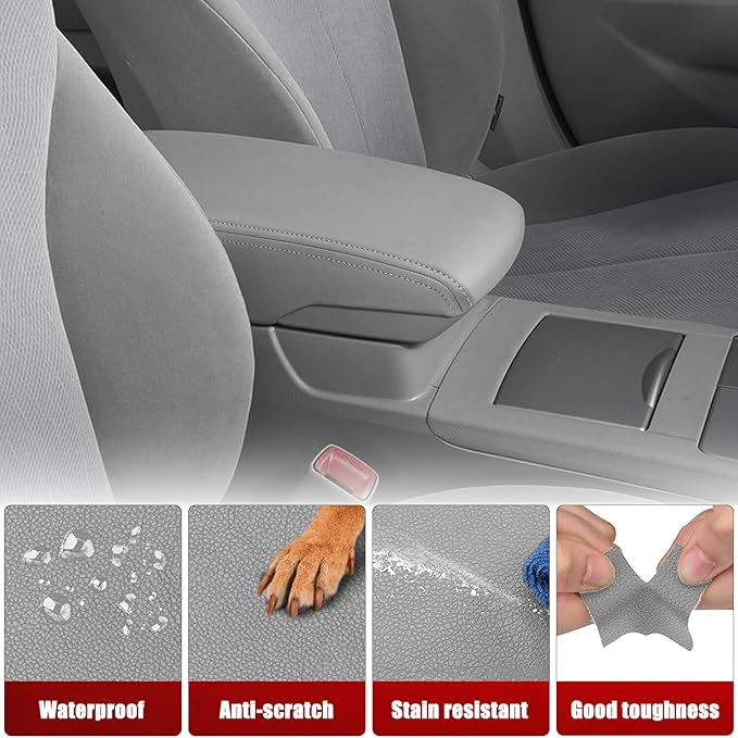 KBH Center Console Armrest Cover Replacement for Toyota Camry 2007 2008 2009 2010 2011, Vinyl Leather Arm Rest Covering Upholstery, Anti-Scratch, Gray (Leather Part Only)