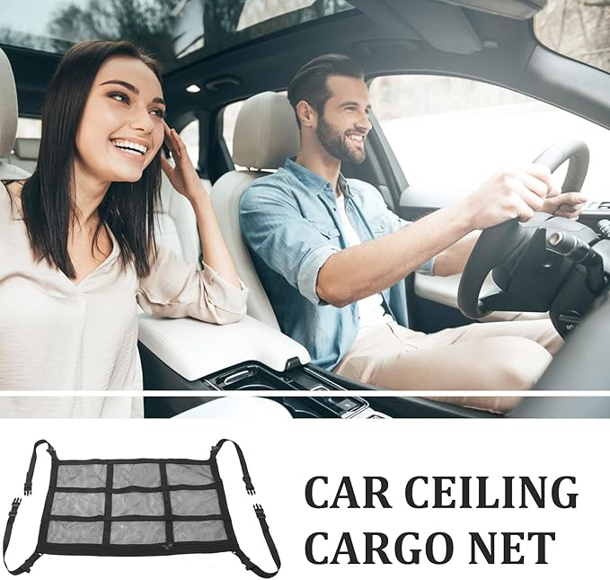 UPKOCH Car Roof Storage Bag with Double Zipper, 70x50cm Black Strap Car Ceiling Net Organizer Pouch for SUV and Truck Cargo, Sturdy Interior Auto Storage Solution for Travel and Camping
