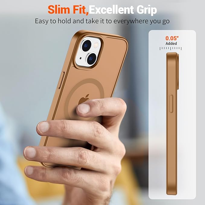 SUPFINE Magnetic for iPhone 15 Case (Compatible with MagSafe) (Military Grade Drop Protection) Translucent Matte Shockproof with Anti-Fingerprint Phone Case,Brown