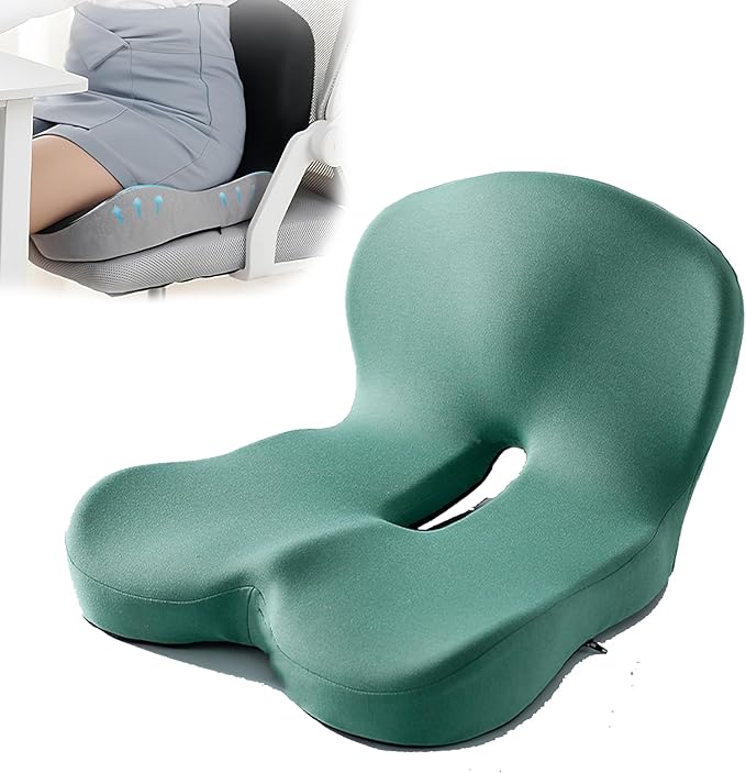 Back and Seat Cushion, Soothe+Cushion,Car Seats with Lumbar Support,Memory Foam Non Slip Skin with Back Support for Office Chair, Car (Green)