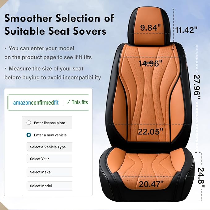 Coverado Leather Seat Cover for Cars, Front and Back Car Seat Protector, Waterproof Seat Covers Full Set, Luxury Car Seat Covers, Automotive Seat Cushions Universal Fit for Most Cars (Black&Brown)