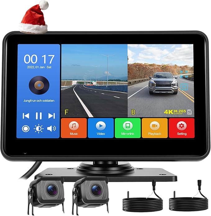 4K Wired Reverse Rear View Backup Camera System 7" Included AHD 1080P Cameras, IP68 Waterproof, Night Vision, BSD, Loop Recording fit for Tractor Truck Excavator Caravan Skid Steer Heavy Equipment