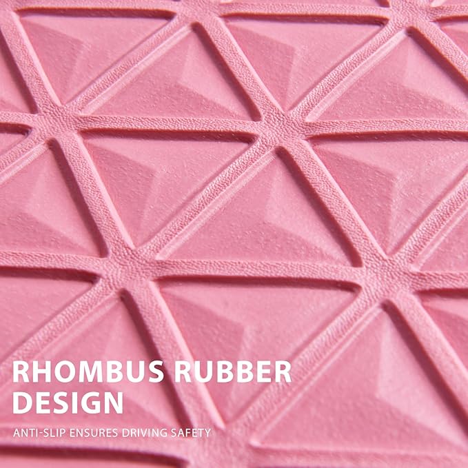 CAR PASS Bling Diamond Car Mats Rubber Floor Mats Full Set Anti-Slip 3D Rhombus Waterproof Trim to Fit Liner Universal Glitter Crystal Sparkly Shining Rhinestone Girl Women SUV Sedan Van, Pink Rubber