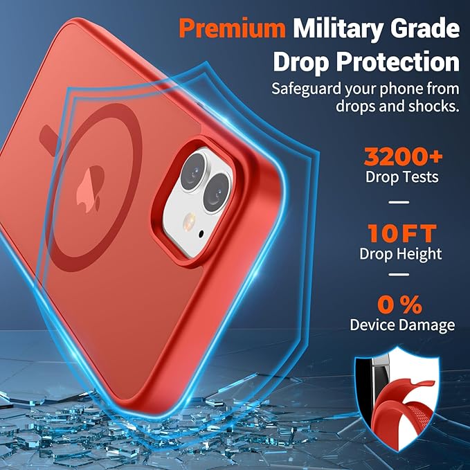 SUPFINE Magnetic for iPhone 11 Phone Case (Compatible with MagSafe) (Military Grade Drop Protection) Slim Translucent Matte Shockproof Phone Cover,Red