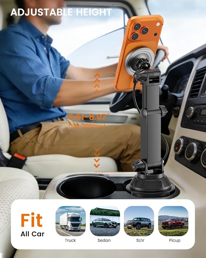 OHLPRO for MagSafe Cup Holder Car Mount Charger for iPhone 17, 15W Fast Charging Magnetic Cupholder Phone Mount, Compatible with iPhone 16 15 14 13 12 Series, for Kids Road Trip Essentials