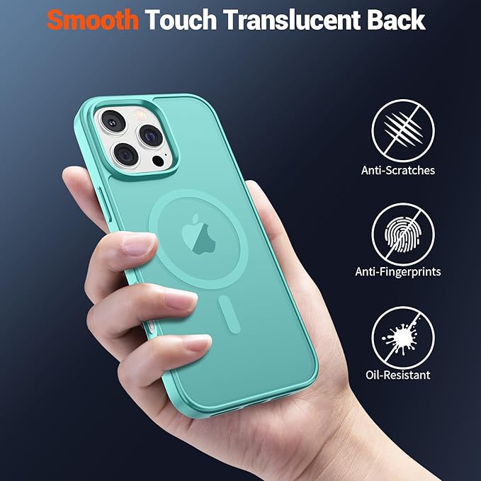 SUPFINE Magnetic for iPhone 16 Pro Case (Compatible with MagSafe) (Military Grade Drop Protection) Slim Translucent Matte Shockproof with Anti-Fingerprint Phone Case, Blue Green