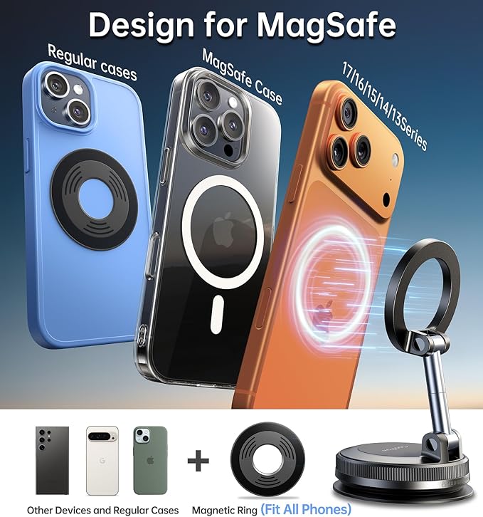 for Magsafe Car Mount carmount 2.0 Magnetic Phone Mount【True Military-Grade Durability】 Vacuum Magnetic Phone Holder for Car Tripod Cell Phone Car Mount Gifts for Mothers Day for iPhone 17 16 Samsung