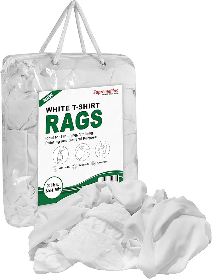 Premium White T-Shirt Cleaning Rags (2 lbs. Bag) – White Cotton Rags for Cleaning, Staining, Painting, Oil, Grease & Dust Removal – Shop Rags Bulk for Multipurpose use