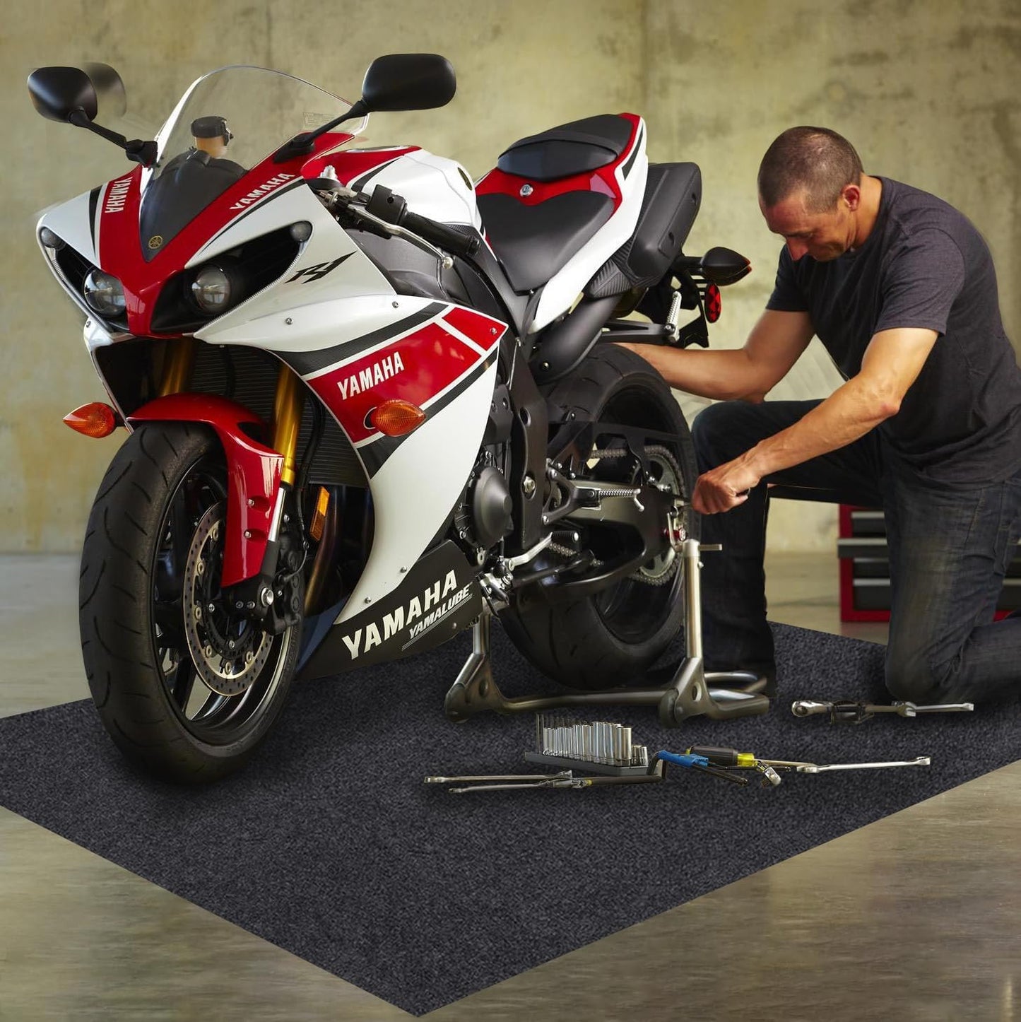 Large Motorcycle Mat Under Car Washable Garage Mats Oil Absorbent Pad Rubber Backing Layer Garage Mats Under Car Protects Floor from Spills, Drips, Splashes and Stains Oil Drip Pan (59x72 In)