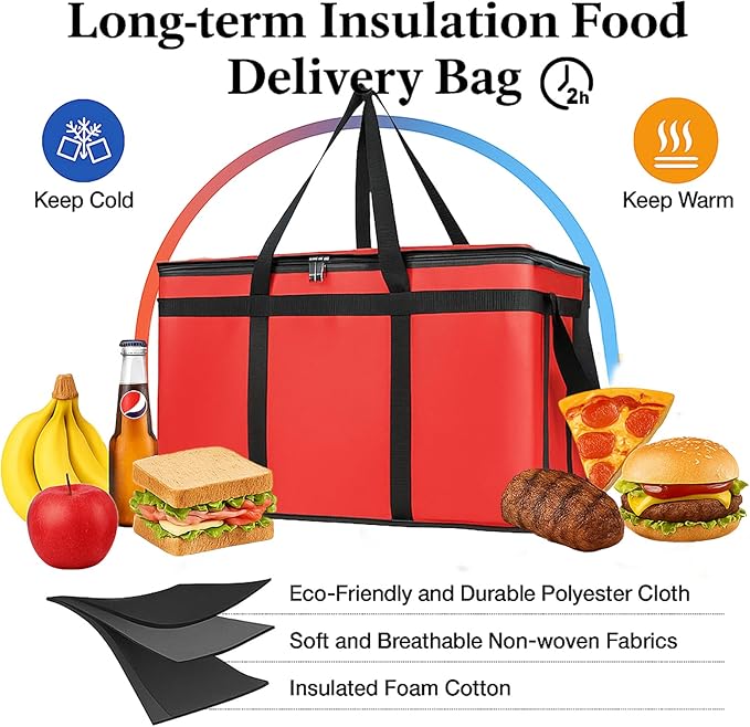 Bodaon Large 2-Pack Insulated Food Delivery Bag, XXXL Grocery Shopping/Catering/Pizza Cooler Bags, Rideshare Delivery Bag, Dashers Cold/Hot Styrofoam Carrier for Travel/Shopping/Catering/Car