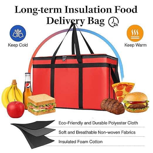 Bodaon Large 3-Pack Insulated Food Delivery Bag with hard bottom, XXXL Pizza Cooler Bags, Rideshare Delivery Bag, Thermal Cold/Hot Styrofoam Carrier for Travel/Shopping/Catering/Car