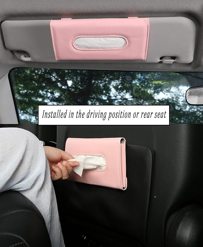 Car Tissue Holder, Sun Visor Napkin Holder, Backseat Napkin Case, Premium Tissues Box, Vehicle Interior Accessories Universal for Car SUV Pickup Truck (Pink)