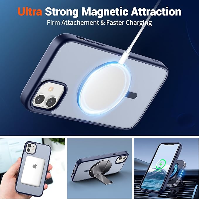 SUPFINE Magnetic for iPhone 11 Phone Case(Compatible with MagSafe)(Military Grade Drop Protection) Translucent Matte Shockproof Phone Cover, Navy Blue