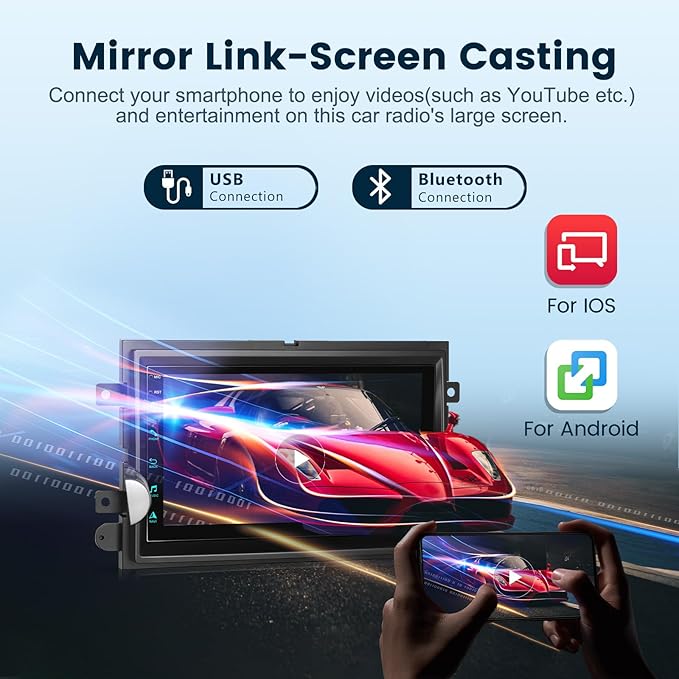 2G+64G Car Radio for Ford F150/F250/F350/E250/E350 Edge Fusion Explorer with Wireless Carplay Android Auto, 7 inch HD Touch Screen Car Stereo with Bluetooth/GPS/WiFi/FM/SWC/USB/HD Backup Camera