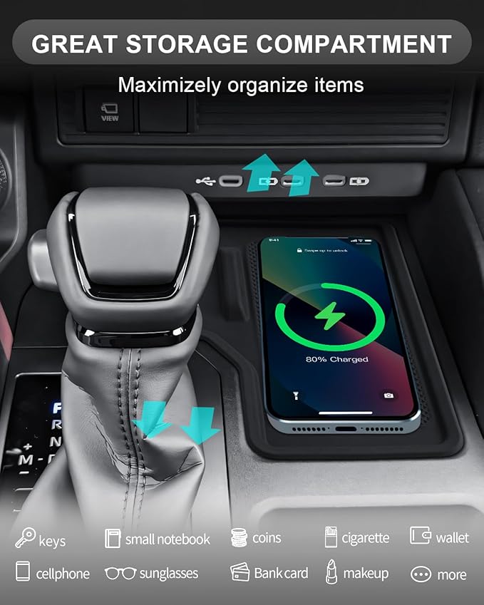CDEFG 2024 2025 Land Cruiser Center Console Wireless Charging Protective Mat for 2024 2025 Toyota Land Cruiser Prado 250 J250 LC250 Accessories Silicone Non-Slip Pad (Only for Left-Hand Drive)