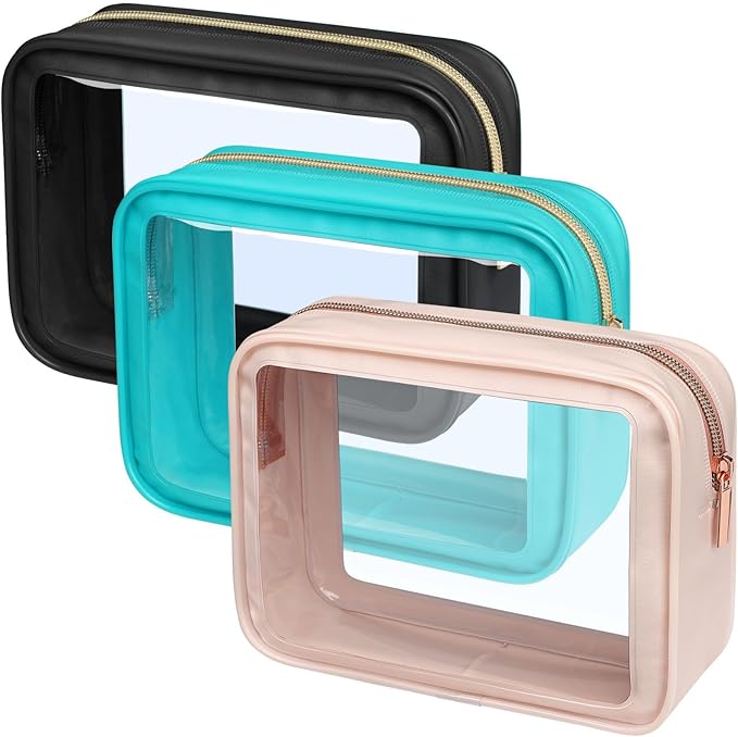 PACKISM Clear Makeup Bag - TSA Approved Toiletry Bag for Carry-on & Checked Luggage, Water Resistant Car Storage Organizer with Reinforced Seams