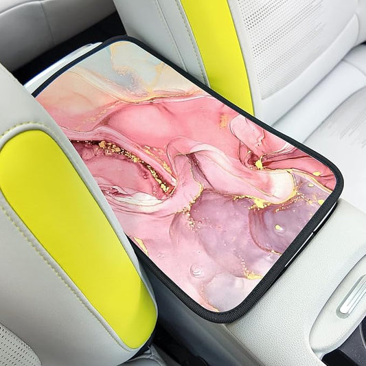 Car Armrest Box Pad,Pink Marble Car Armrest Pad Car Armrest Cover Protector for Most Vehicle, SUV, Truck, Car