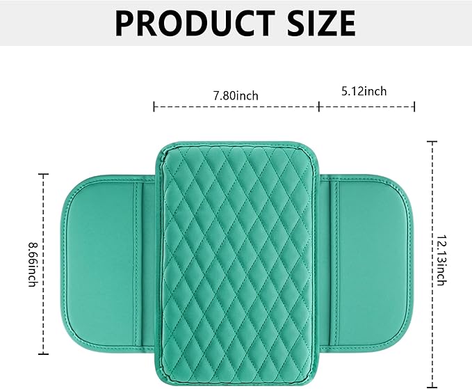Upgraded Car Center Console Cover,Microfiber Leather Car Armrest Cover Cushion with 2 Storage Bags,Universal Car Armrest Storage Box Car Interior Accessories for Most Vehicles (Turquoise)