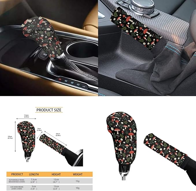 Small Mushroom Car Accessories for Women 6 Pcs Steering Wheel Cover Protector Set Cup Coaster Car Armrest Cover Fits Most Cars Trucks Vans and SUV
