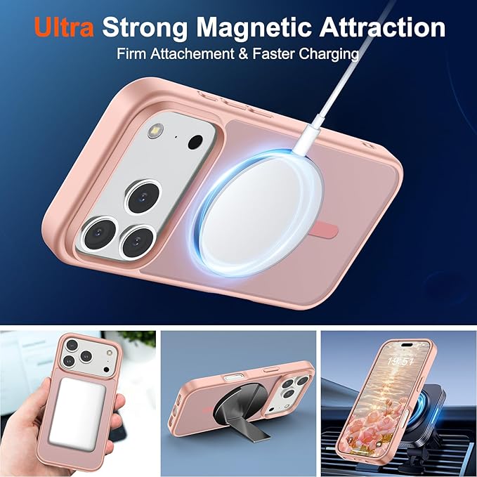 SUPFINE Magnetic for iPhone 17 Pro Max Case (Compatible with MagSafe)(Military Grade Drop Protection) Translucent Matte Shockproof with Anti-Fingerprint Phone Cover,Pink