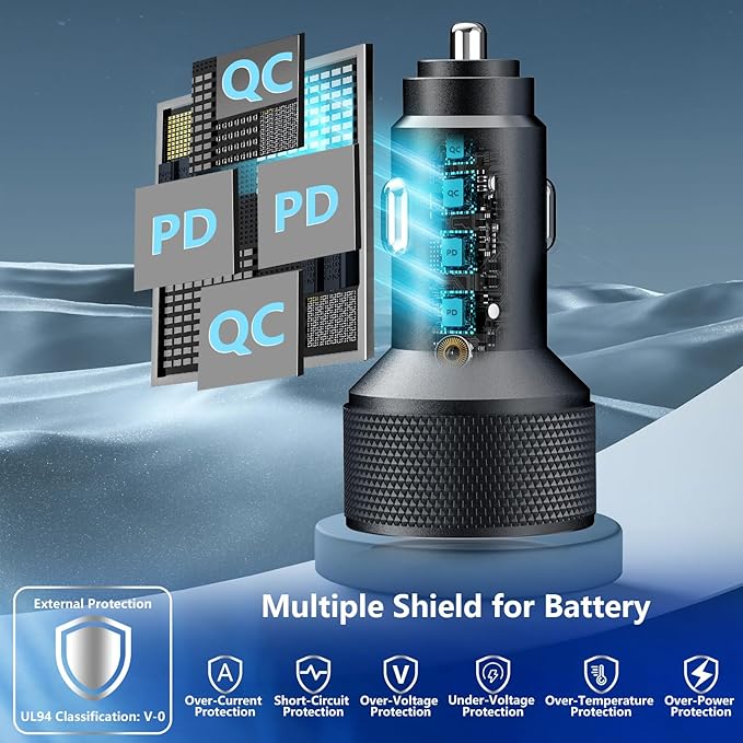 USB C Car Charger, KYOHAYA 2Pack 90W 4-Port Dual USB-C & USB-A Car Power Cigarette Lighter PD/QC3.0 Type C Car Carplay Charger Fast Charging for iPhone 17 17 Pro 16 15 14 13 12 11/Galaxy S26 S25/Pixel