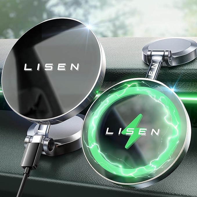 LISEN for Magsafe Car Mount Charger Dashboard, [360° Rotation] Ultra Magnetic Car Phone Charger Mag Safe Car Mount Charger, Foldable Wireless Car Charger for iPhone 16 15 14 13 12 Pro Max Plus
