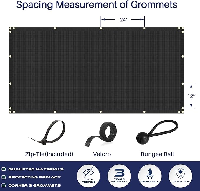 Windscreen4less Privacy Fence Screen Heavy Duty Windscreen Fencing Mesh Fabric Shade Net Cover with Brass Grommtes for Outdoor Wall Garden Yard Pool Deck, 8'x171' Black