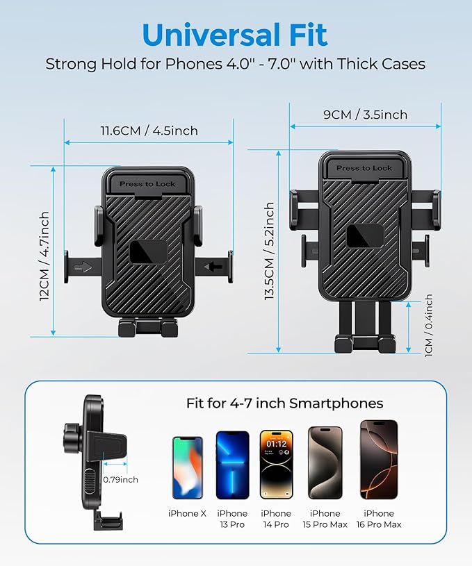 Dual Cup Phone Holder for Car, Cup Mount, Holds 2 Phones Simultaneously, Universal Must-Have Car Mount, Fits iPhone/Samsung/Motorola/Google/LG/TCL & 4.0-7.0 Inch Smartphones
