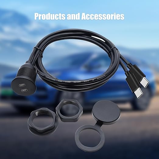 Dual Port USB C 3.0 Male to USB C 3.0 Female Extension Cable,Flush Mount Waterproof Panel Cable for Car,Truck,Boat,Motorcycle Dashboard 3.3ft