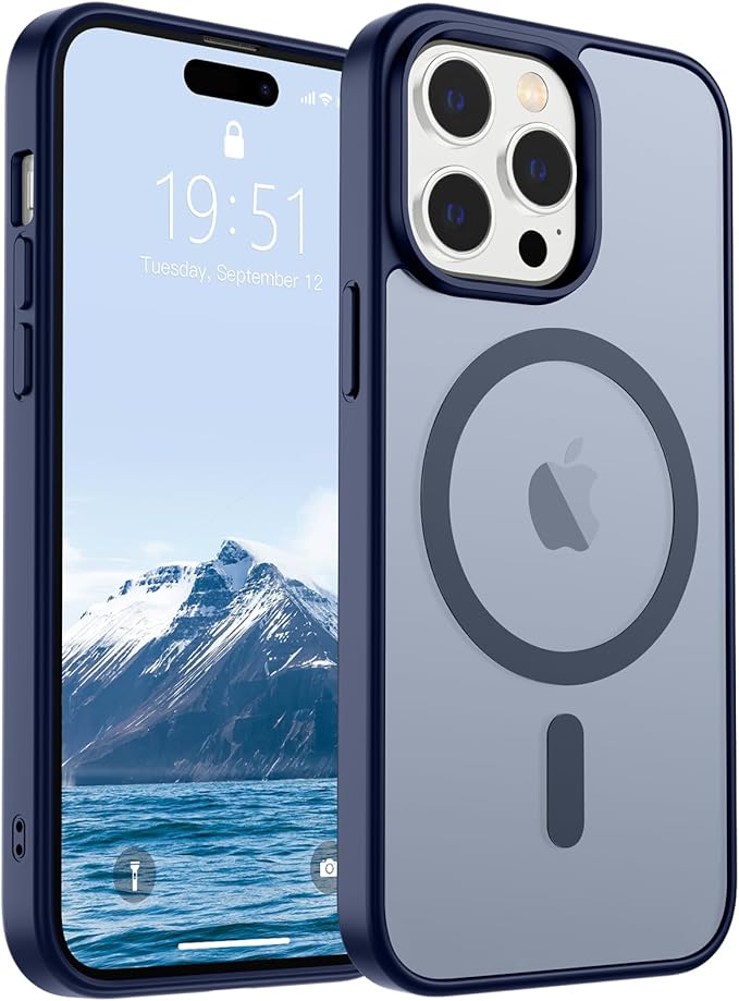SUPFINE Magnetic for iPhone 14 Pro Max Case (Compatible with MagSafe) (Military Grade Drop Protection) Slim Translucent Matte Shockproof with Anti-Fingerprint Phone Case,Navy Blue