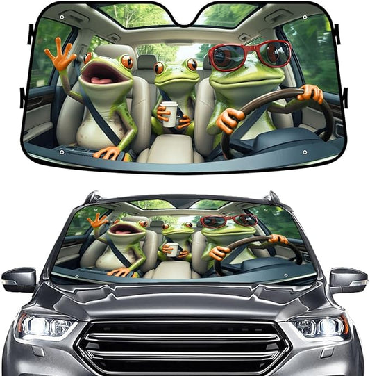 GENANY Frog Family Windshield Sun Shade for Car SUV Truck (55x30 Inches), Front Window Visor for Windows, Protector Blocks UV