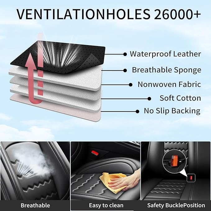 Car Seat Covers Custom Fit for Mazda 3 2007-2026, Premium Leather, Full Coverage Leather Waterproof Breathable Seat Covers, Automotive Seat Protectors, Airbag Compatible(2 Front Seats, Black)