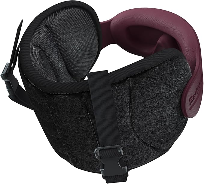 Travel Pillows for Airplanes, Airplane Pillow with Brown-Red Sleep Eye Mask, 360° Neck Support Headrest, Portable Airplane Travel Essentials, Adjustable Airplane Head Strap, Stop Bobblehead