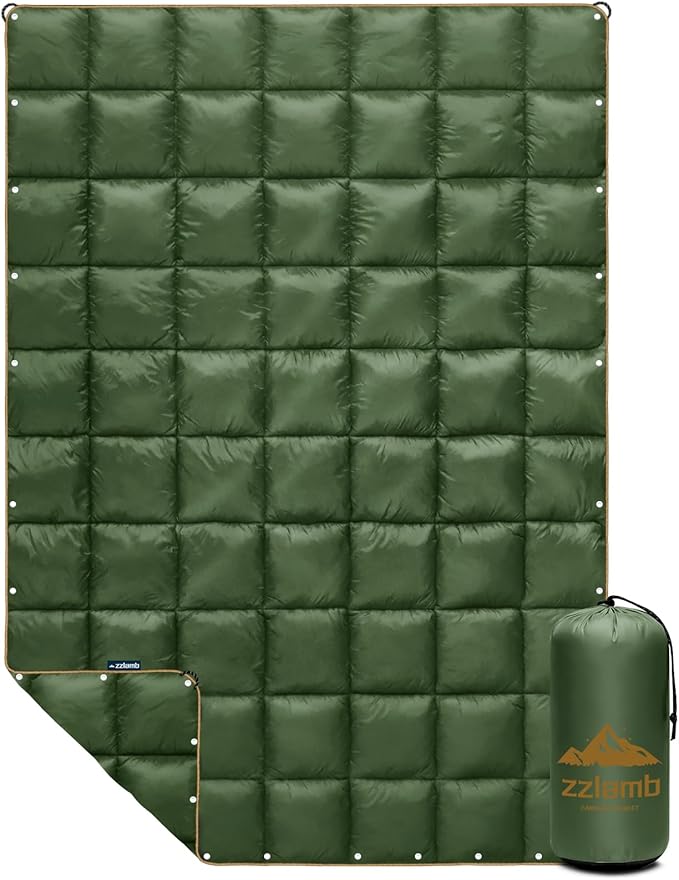 zzlamb Camping Blanket for Cold Weather,Outdoor Puffy Blanket Portable Down Alternative,Windproof Warm Cloak with Snaps,Cozy Quilt Backpacking Picnic RV Travel Plane Car Hammock Beach Climbing