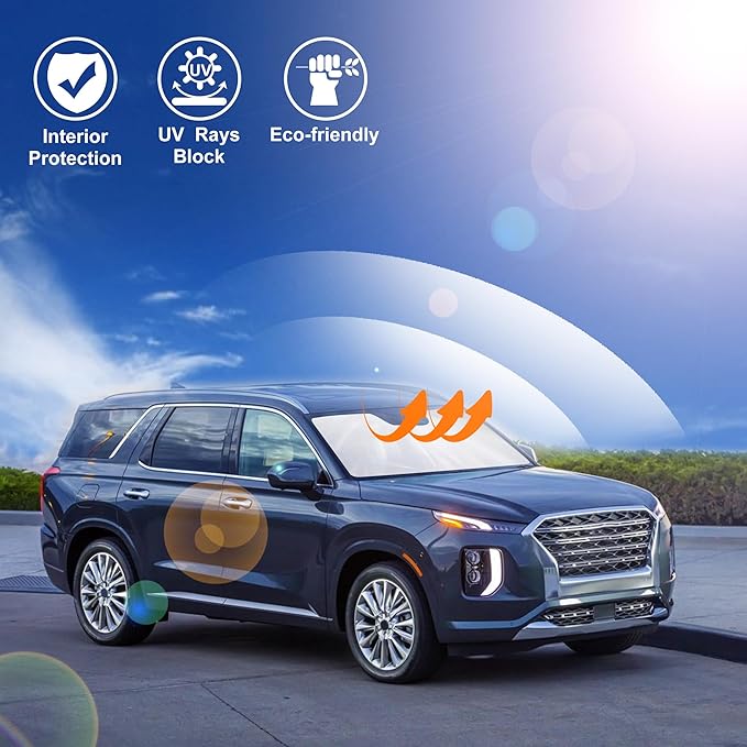 Windshield Sun Shade Compatible with 2020 2021 2022 2023 2024 2025 2026 Hyundai Palisade Accessories Front Sunshade Sun Visor Protector Block Rays Heat