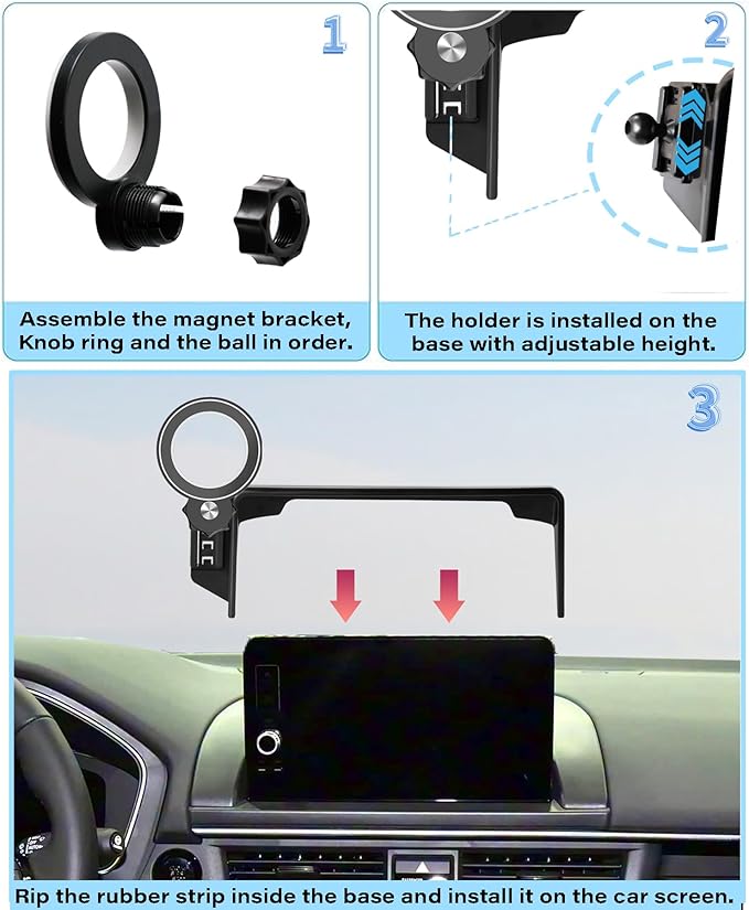 Car Phone Holder for Honda Pilot 2023 2024 2025 2026 Accessories Apply to 7/9 Inch Touch Screen Fixed Clip Magnetic Cell Phone Mount Hands-Free 360 Degree Rotation