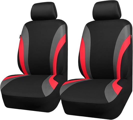 CAR PASS Line Rider Sporty Front Seat Covers,Red Car Seat Covers Two Front Seats Only, Airbag Compatible,Universal Fit Sedans,Cars,Vans,SUV,Truck(Black and Red)