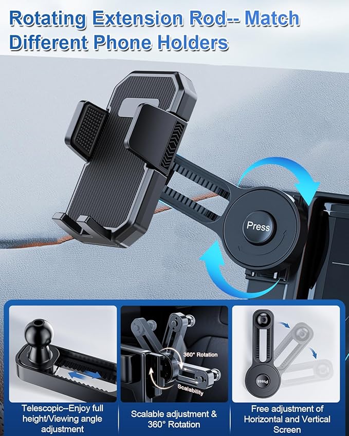 PZK Car Phone Holder for Hyundai Elantra 2021-2025 2026 SE/SEL/Sport/Limited/N Line Accessories Custom 8-Inch/10.25-Inch Screen Auto Lock Car Phone Mount with 360° Rotating Extension Rod