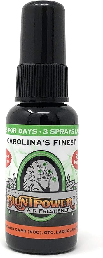 BluntPower (Carolina Finest, 1 Pack) Concentrated Air Freshener for Room and Car Spray - Oil-Based Diffuser Spray Bottle - Long-Lasting Bathroom Spray, Car Freshener, & Odor Eliminator Spray