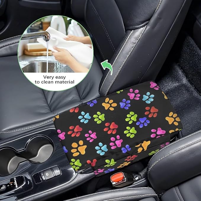 Dreaweet Dog Paw Center Console Armrest Pad Cover Cute Car Accessories for Women Comfy Anti-Scratch Middle Console Covers with Pockets Universal Car Armrest Storage Box Mat for SUV Trucks Sedan Van