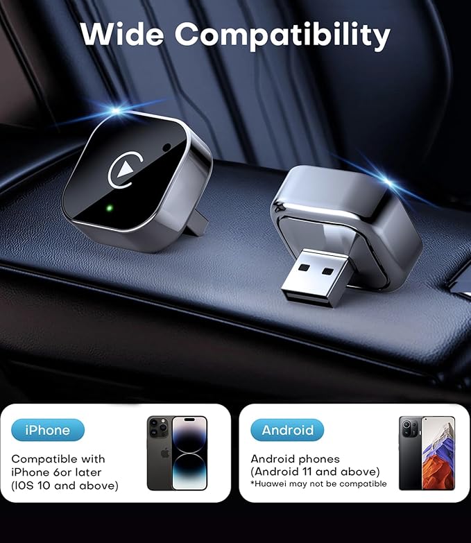 2026 Upgraded Wireless CarPlay Adapter& Android Auto Adapter, Mini&Stable CarPlay Wireless Dongle for iOS 10 Android 11 and Above(Black)
