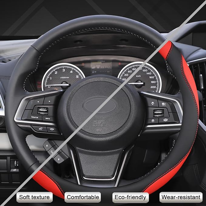 West Llama Customized Auto Car Steering Wheel Cover for Kia Sportage Sorento Spectra Forte 14.5-15 inch (Red+Black-Standard Size)