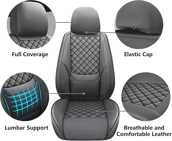 Full Coverage Leather Car Seat Covers Front Pair,Waterproof Seat Covers for Cars,SUVs Trucks, Car Seat Cushion,Car Seat Protector with 2 Seats (Grey, Front Pair(driver and passanger-2 seats))