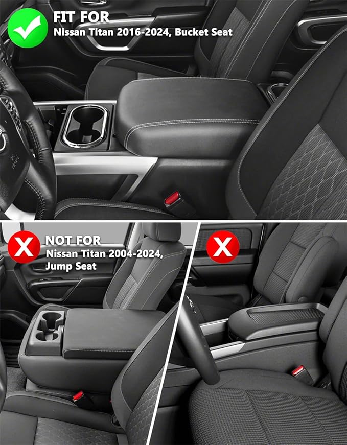 KBH Center Console Armrest Cover for Nissan Titan 2016-2024, Vinyl Leather Car Middle Console Lid Protector Arm Rest Cushion, Anti-Scratch, Black (ONLY for Bucket Seat Console)