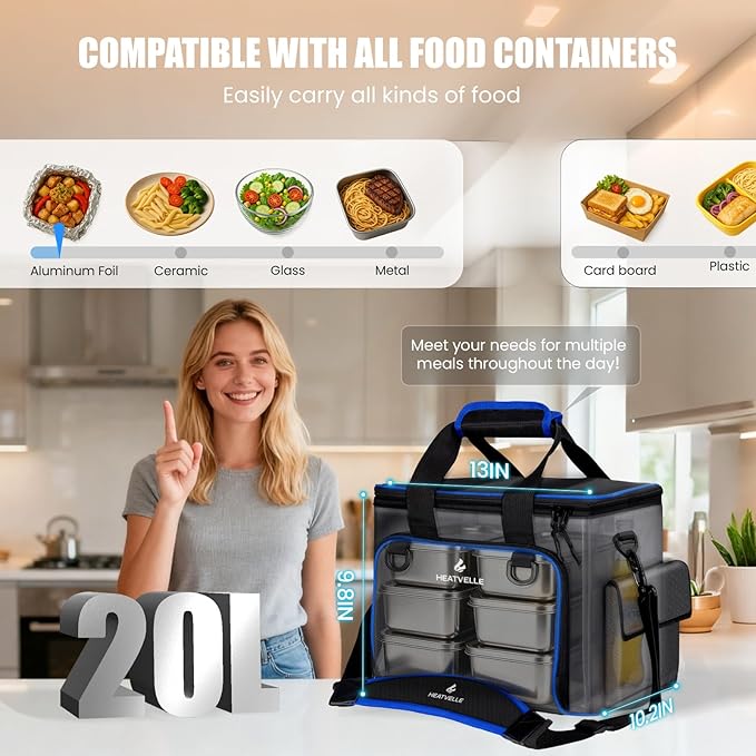 Insulated Lunch Bag, Electric Heated Casserole Carrier for Hot or Cold Food, Portable Food Delivery Cooler Bag keep Food Warm for Travel/Catering/Car/Shopping